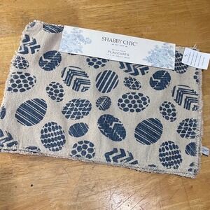 Shabby Chic Set of 4 Placemats Blue Beige Geometric Egg Pattern Farmhouse 13x19‎